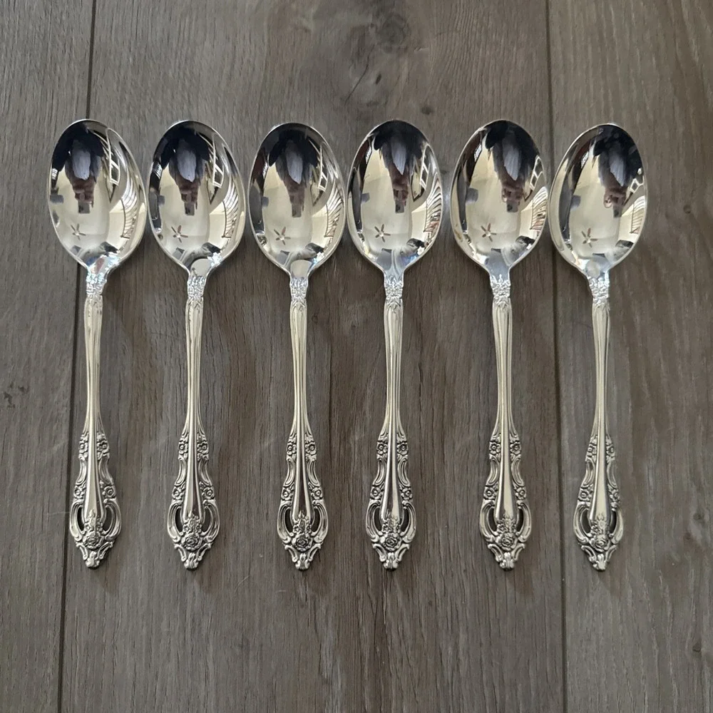 6 Oneida Community Silverplate Silver Artistry Oval Soup Place Spoon 1965‎